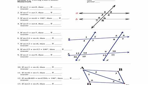 Proving Lines Parallel Homework Worksheet for 9th - 12th Grade | Lesson