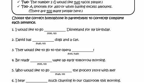 homophones worksheets