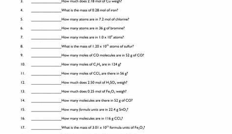 mole calculation worksheet with work