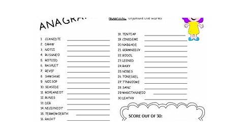 ANAGRAMS WORKSHEET PACK by A TO Z LEARNING | Teachers Pay Teachers