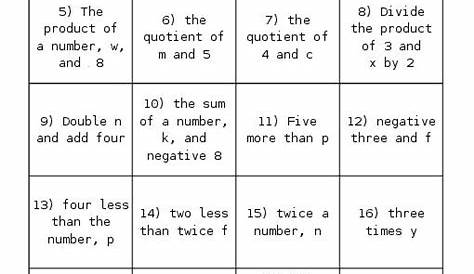 math word expressions worksheet