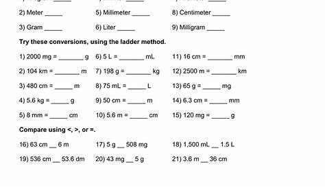 metric system worksheet with answers