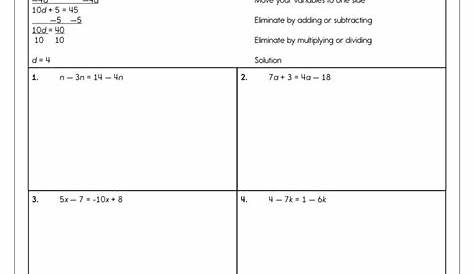 Solving Equations with Variables on Both Sides Worksheet by Teach Simple
