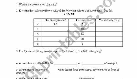 gravity and motion worksheets