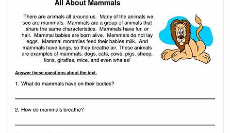 Learning about Mammals Worksheet | Kindergarten worksheets, Reading