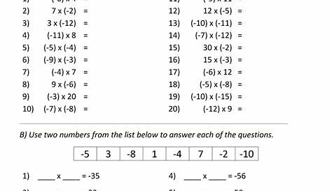 multiplying negative numbers worksheet