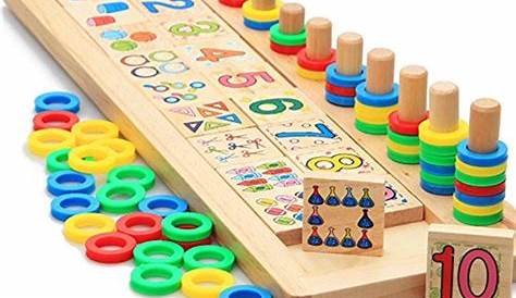 Iuhan Wood Math Blocks Shape Sorter Number and Stacking Learning Toys