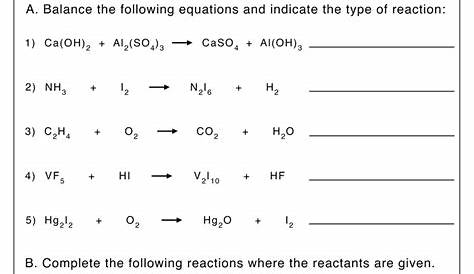 identifying chemical reactions worksheets
