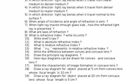 Refraction of Light Worksheet | PDF | Refraction | Electrodynamics