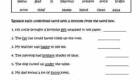 Kids Learning form Home: Printable Synonyms Worksheets : First Grade