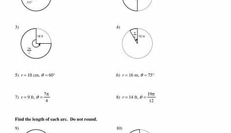 geometry arc length and sector area worksheets answers