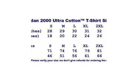 gildan ultra cotton size chart