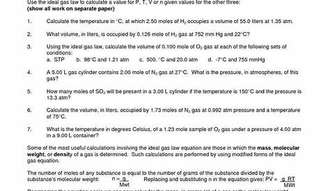 gas laws worksheets 2 answer key