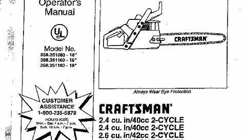 Craftsman 358.351080 358.351160 358.351180 16 18 Inch 2 Cycle Chainsaw
