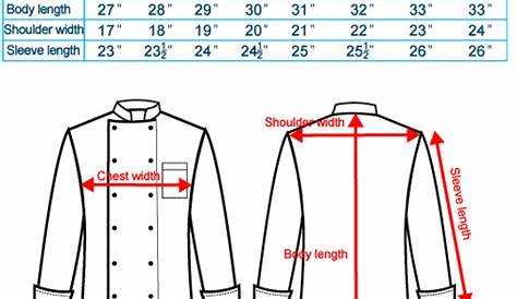Chef Coats Size Chart SG