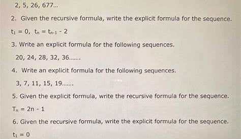 recursive formula worksheets with answers