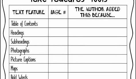 50 Text Features Worksheet Pdf