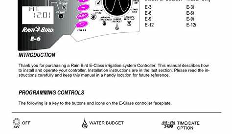 RAIN BIRD E-3 INSTALLATION, PROGRAMMING & OPERATION MANUAL Pdf Download
