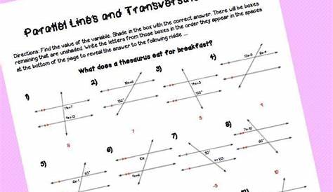 parallel lines and transversals worksheets with answers