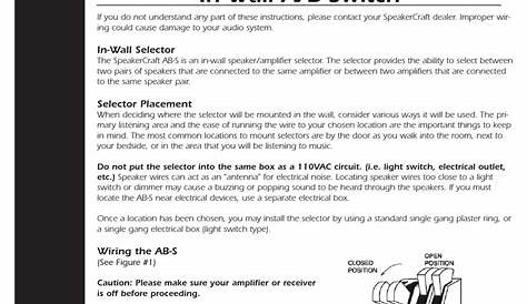 SPEAKERCRAFT SWITCH OWNER'S MANUAL Pdf Download | ManualsLib