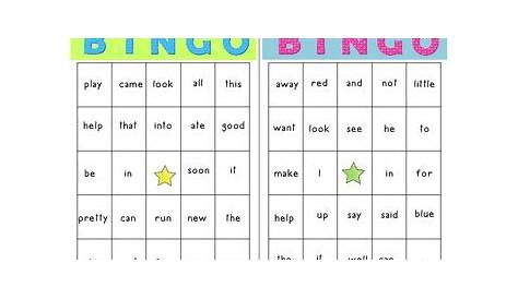 sight words bingo printable