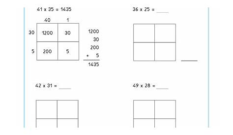 Box method multiplication worksheets PDF | Partial product