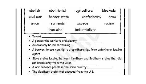 Civil War Worksheets Answers