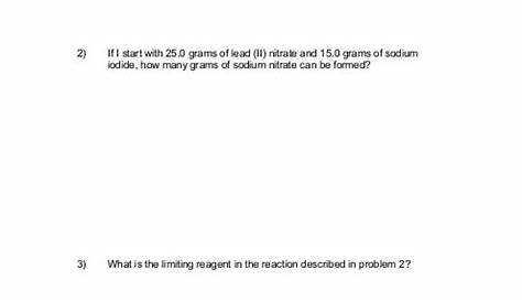 limiting reactant worksheet with answers