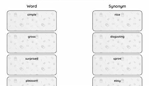 synonyms worksheets for grade 4
