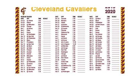 Printable 2019-2020 Cleveland Cavaliers Schedule
