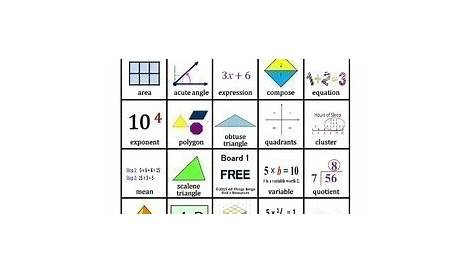 Math Vocabulary Activity Bingo Game 6th Grade by Rick's Resources