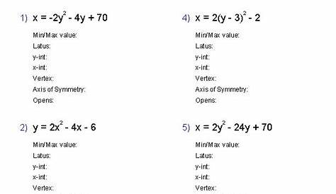 properties of parabolas worksheets answers