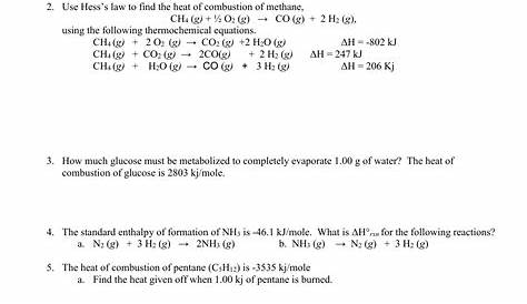 thermochemistry worksheets answer key