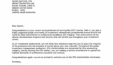 CFA Institute Letter - Qasim Qayyum, CFA