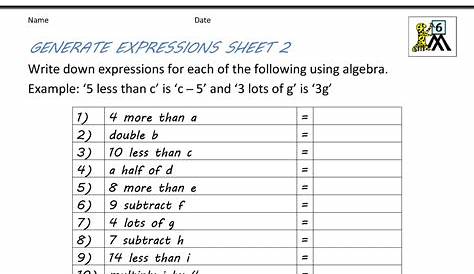 intro to algebra worksheets