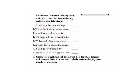 main and helping verb worksheet