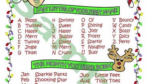 What's your Elf name, 8" x 10" . printable download, Christmas party