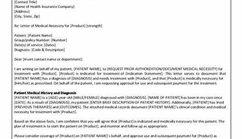 Sample Letter Of Medical Necessity Template printable pdf download
