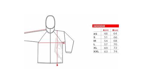 zip up hoodie size chart