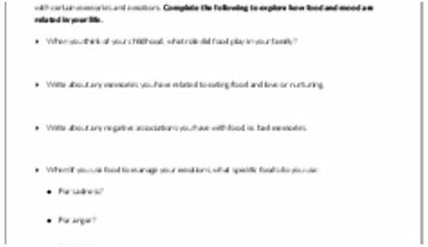 food and mood worksheet