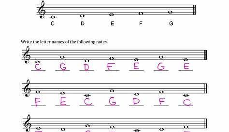 Note Naming Worksheets - Treble and Bass Clef Notes (PDF)