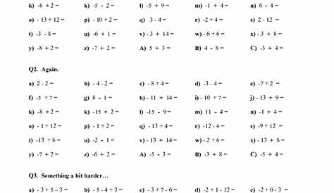 math negative numbers worksheet