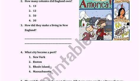 colonial america for kids worksheets