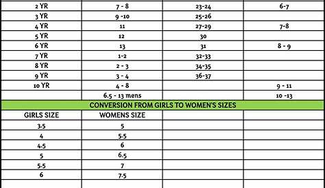women's shoe size chart to youth