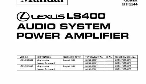 PIONEER LEXUS LS400 GM-9076 GM-9176 CRT2244 Service Manual download