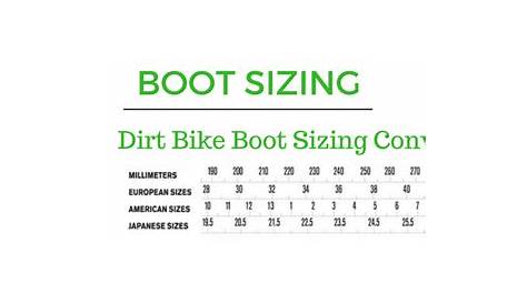 youth motocross boots size chart