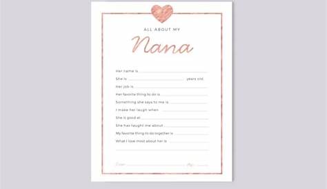 Printable All About My Nana Instant Download Mother's Day | Etsy