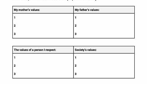 therapy values worksheets