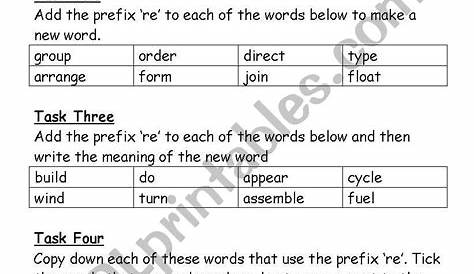 re and un prefix worksheets