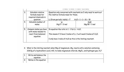 limiting reactants questions and answers
